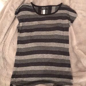 black and grey stripped shirt